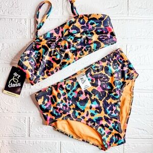 New Art Class Kids Swim Set - Multicolor Leopard Print Size L (10/12)